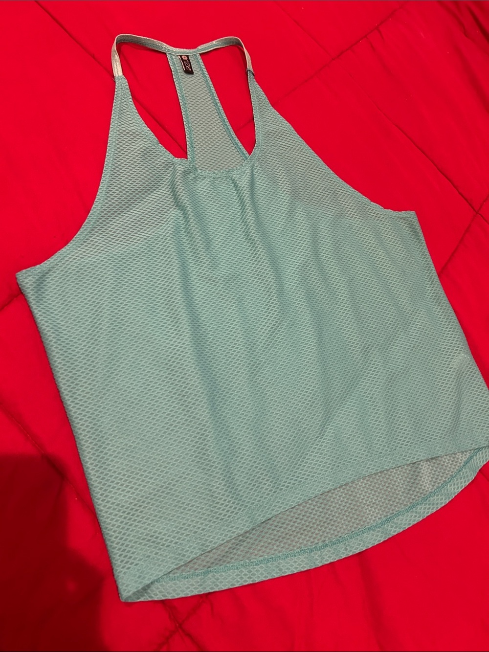 Onzie Textured Mesh Racerback Tank Turquoise Aqua One Size